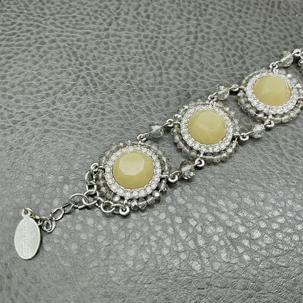 White House Black‎ Market Bracelet Silver Tone Cream Rhinestone Womens 7.5 In